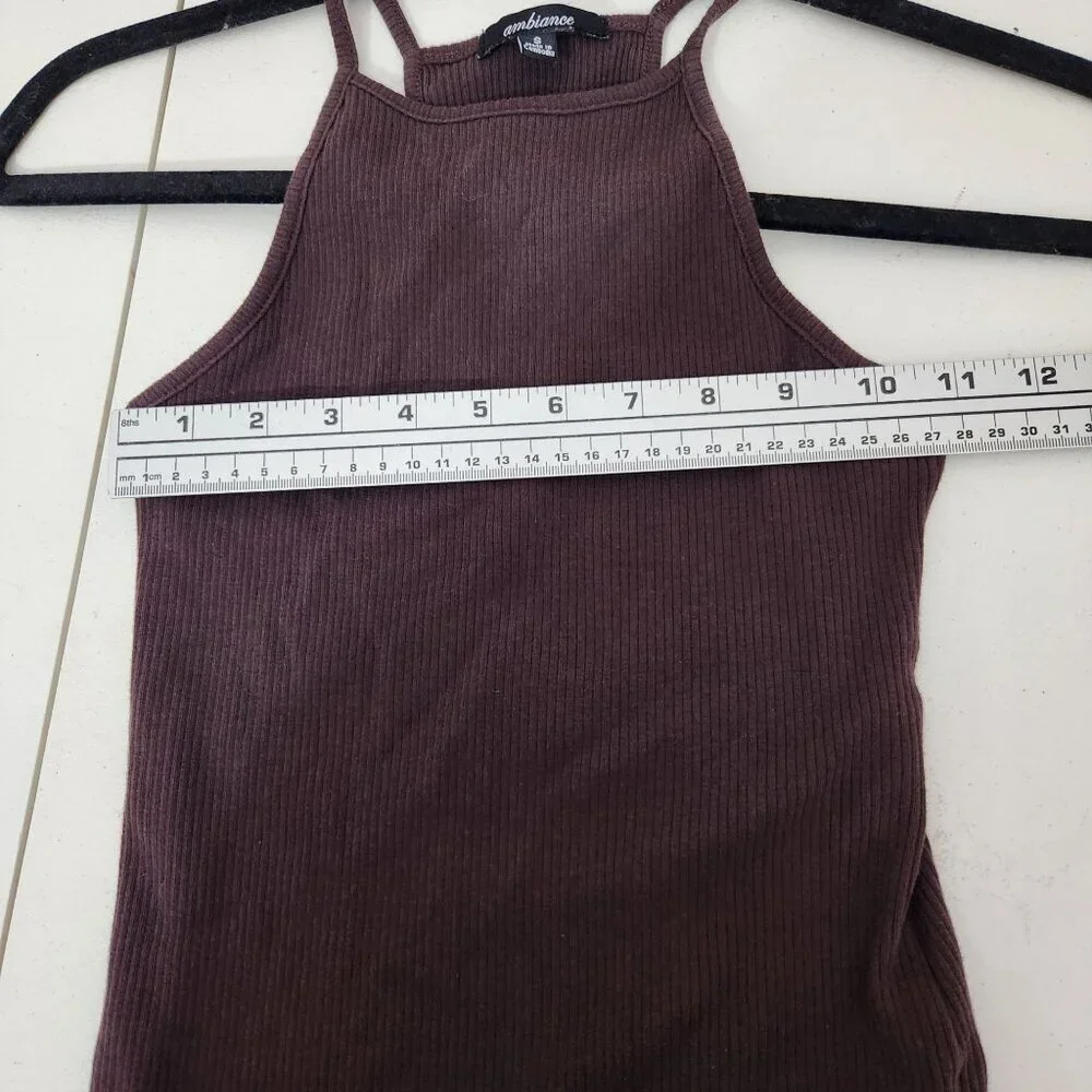 Ambiance Tank Top Womens Small Brown Ribbed Cotton Blend Stretchy